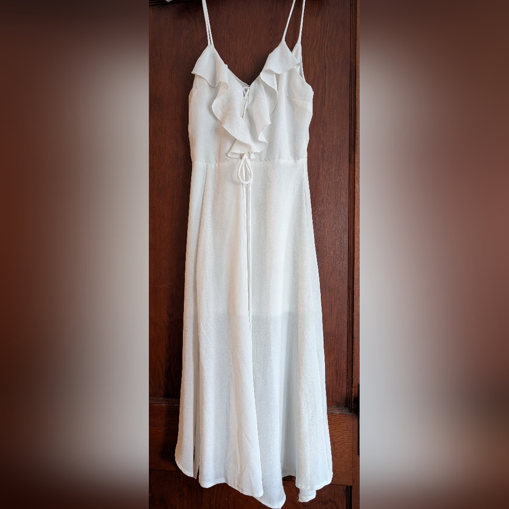 Showpo White Ruffle Midi Dress